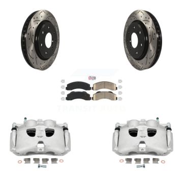 Front Brake Caliper Drill Slotted Rotor Ceramic Pad Kit For Ford F-150 With 7 Lug Wheels KCD-100177N