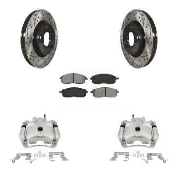 Front Disc Brake Coated Caliper Drill Slot Rotor Semi-Metallic Pad Kit For Nissan Sentra KCD-100177S
