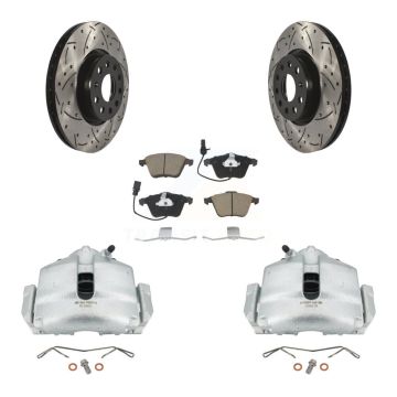 Front Brake Coated Caliper Drill Slot Rotors Ceramic Pad Kit For 2010 Volkswagen CC 3.6L KCD-100178C