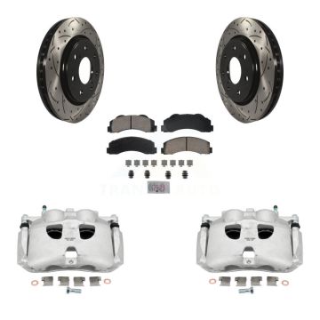Front Brake Caliper Drill Slotted Rotor Ceramic Pad Kit For Ford F-150 With 7 Lug Wheels KCD-100178N
