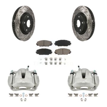 Front Brake Caliper Drill Slot Rotor Ceramic Pad Kit For Toyota RAV4 Matrix Pontiac Vibe KCD-100179C