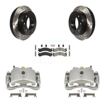 Front Brake Caliper Drill Slot Rotor Semi-Metallic Pad Kit For GMC Chevrolet Sierra 2500 KCD-100179N