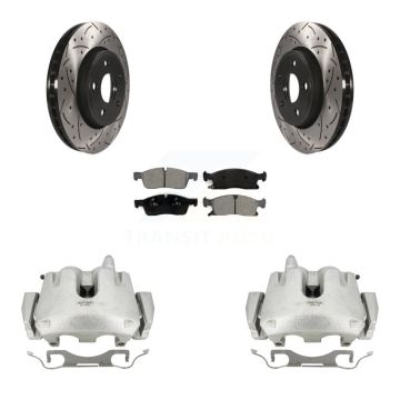 Front Brake Caliper Drill Slot Rotor Semi-Metallic Pad Kit For Jeep Grand Cherokee Dodge KCD-100179S