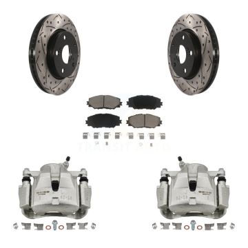 Front Brake Caliper Drill Slotted Rotor Ceramic Pad Kit For Toyota RAV4 Prius V Scion xB KCD-100180C