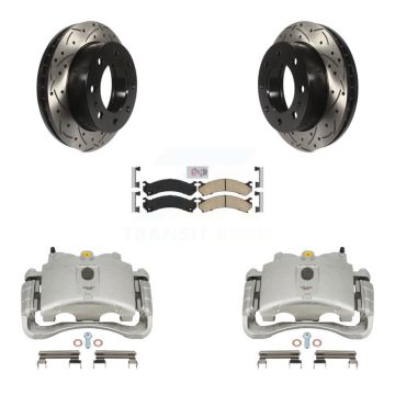 Front Brake Caliper Drill Slot Rotor Ceramic Pad Kit For GMC Chevrolet Sierra 2500 HD H2 KCD-100180N
