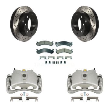 Front Brake Caliper Drill Slot Rotor Ceramic Pad Kit For GMC Chevrolet Sierra 2500 HD H2 KCD-100181N