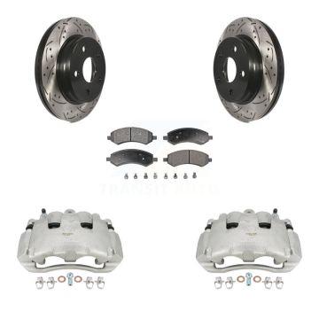 Front Brake Coated Caliper Drill Slotted Rotors Semi-Metallic Pad Kit For Dodge Ram 1500 KCD-100181P