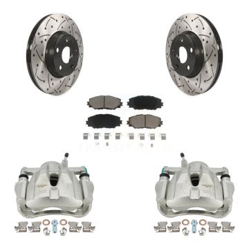 Front Brake Caliper Drilled Slot Rotor Ceramic Pad Kit For Toyota Corolla Matrix Pontiac KCD-100182C