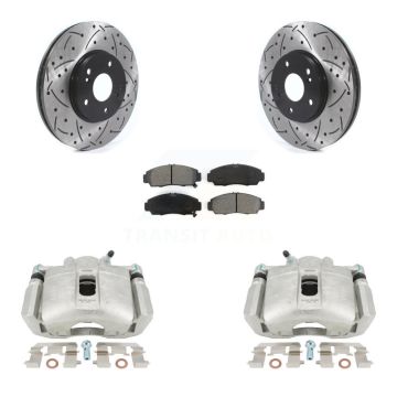 Front Brake Caliper Drill Slot Rotor Semi-Metallic Pad Kit For Honda Accord Acura TSX TL KCD-100182S