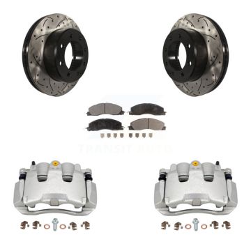 Front Brake Caliper Drill Slot Rotor Ceramic Pad Kit For 2012 Ram 1500 With 8 Lug Wheels KCD-100182T