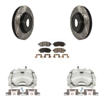 Front Disc Brake Coated Caliper Drill Slot Rotor Semi-Metallic Pad Kit For Nissan Altima KCD-100183P