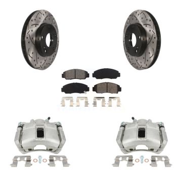 Front Disc Brake Coated Caliper Drill Slot Rotors Semi-Metallic Pad Kit For Honda Accord KCD-100183S