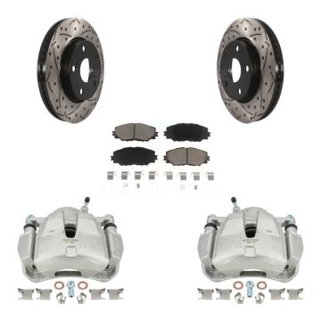 Front Brake Coated Caliper Drill Slot Rotor Ceramic Pad Kit For 2014-2015 Toyota RAV4 LE KCD-100184C
