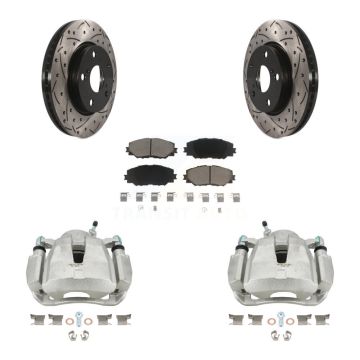 Front Brake Coated Caliper Drill Slot Rotor Ceramic Pad Kit For 2014-2015 Toyota RAV4 LE KCD-100185C