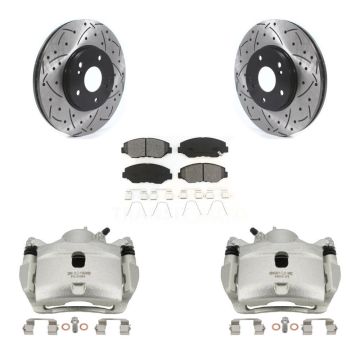 Front Disc Brake Coated Caliper Drill Slot Rotors Semi-Metallic Pad Kit For Honda Accord KCD-100185S