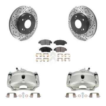 Front Brake Caliper Drill Slot Rotors Semi-Metallic Pad Kit For Honda Civic Si with 1.7L KCD-100186P