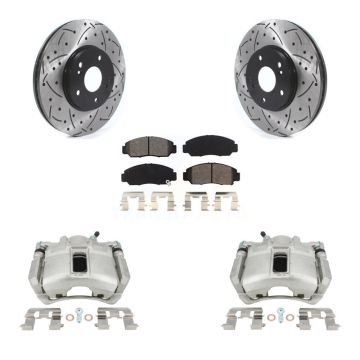 Front Disc Brake Coated Caliper Drill Slot Rotors Semi-Metallic Pad Kit For Honda Accord KCD-100186S