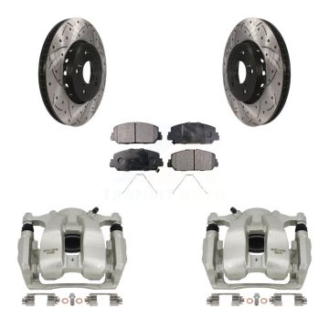 Front Brake Coat Caliper Drill Slot Rotors Semi-Metallic Pad Kit For 2016-2018 Acura RDX KCD-100187P