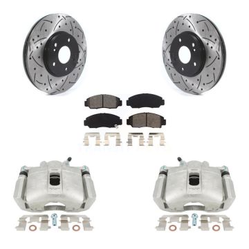 Front Disc Brake Coated Caliper Drill Slot Rotors Semi-Metallic Pad Kit For Honda Accord KCD-100187S