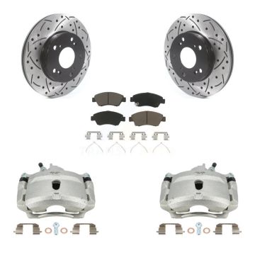 Front Brake Caliper Drill Slot Rotors Ceramic Pad Kit For 04-05 Honda Civic Si with 1.7L KCD-100188C