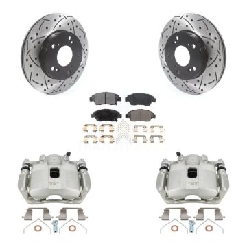 Front Brake Coated Caliper Drill Slotted Rotors Ceramic Pad Kit For 2011-2015 Honda CR-Z KCD-100188T