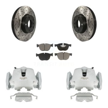 Front Disc Brake Coated Caliper Drilled Slotted Rotors And Ceramic Pad Kit For BMW X5 X6 KCD-100189C