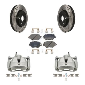 Front Disc Brake Coated Caliper Drilled Slot Rotor Semi-Metallic Pad Kit For Lexus IS250 KCD-100189P