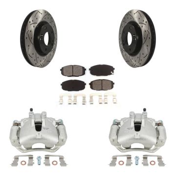 Front Brake Coated Caliper Drill Slotted Rotor Semi-Metallic Pad Kit For Kia Forte5 2.0L KCD-100189S