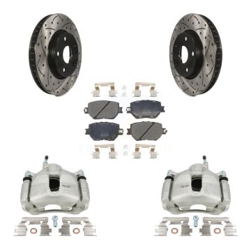 Front Disc Brake Coated Caliper Drilled Slot Rotor Semi-Metallic Pad Kit For Lexus IS250 KCD-100190P