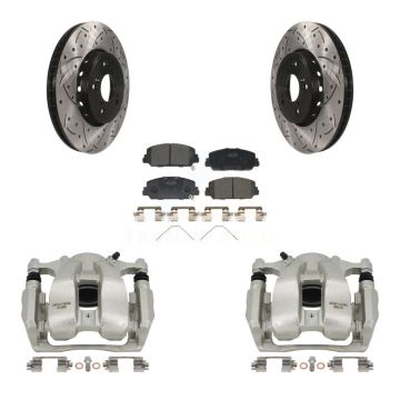 Front Disc Brake Coated Caliper Drill Slot Rotor Ceramic Pad Kit For 2016-2018 Acura RDX KCD-100190T