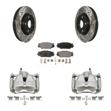 Front Disc Brake Coated Caliper Drilled Slotted Rotors & Ceramic Pad Kit For Lexus IS250 KCD-100191T