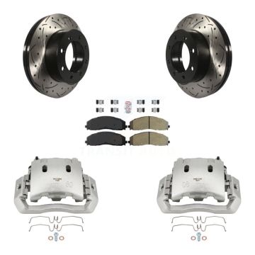 Front Brake Caliper Drill Slotted Rotors Semi-Metallic Pad Kit For Ford F-450 Super Duty KCD-100192N