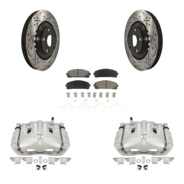 Front Brake Caliper Drill Slot Rotors Ceramic Pad Kit For Toyota Sienna Highlander Lexus KCD-100193C