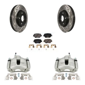 Front Disc Brake Coated Caliper Drilled Slotted Rotors & Ceramic Pad Kit For Lexus IS250 KCD-100193T