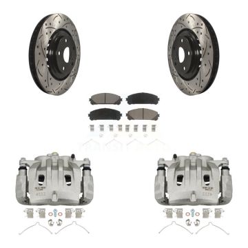 Front Brake Caliper Drilled Slot Rotor Ceramic Pad Kit For Lexus RX350 Toyota Highlander KCD-100194C