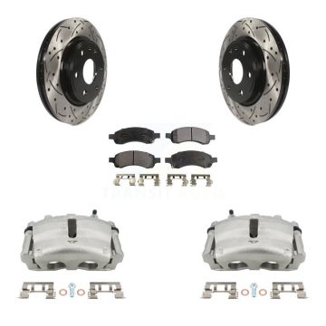 Front Brake Caliper Drill Slot Rotors Semi-Metallic Pad Kit For GMC Acadia Buick Enclave KCD-100195P