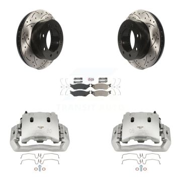 Front Brake Caliper Drill Slotted Rotors Semi-Metallic Pad Kit For Ford F-450 Super Duty KCD-100197N