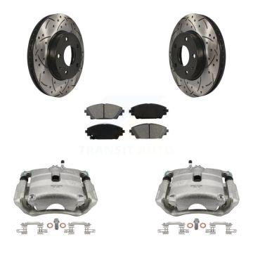 Front Brake Coated Caliper Drill Slot Rotor Semi-Metallic Pad Kit For Mazda 3 CX-3 Sport KCD-100197S