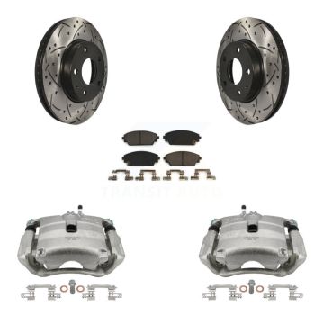 Front Brake Coated Caliper Drill Slot Rotor Ceramic Pad Kit For 2016-2018 Mazda CX-3 FWD KCD-100197T