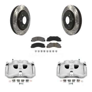 Front Brake Caliper Drilled Slot Rotor Ceramic Pad Kit For Ford F-150 Expedition Lincoln KCD-100199C