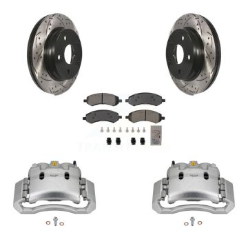 Front Brake Coated Caliper Drill Slotted Rotors Semi-Metallic Pad Kit For Dodge Ram 1500 KCD-100199N