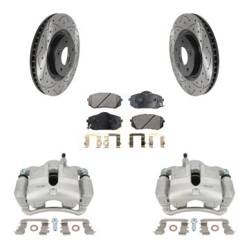 Front Disc Brake Coated Caliper Drilled Slotted Rotor Ceramic Pad Kit For Hyundai Tucson KCD-100199T