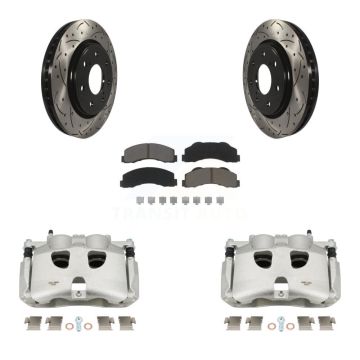 Front Brake Caliper Drill Slotted Rotor Ceramic Pad Kit For Ford F-150 With 7 Lug Wheels KCD-100200C