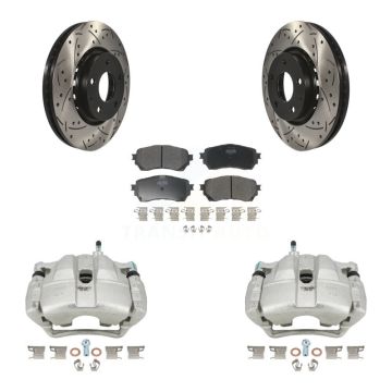 Front Disc Brake Coated Caliper Drilled Slotted Rotors Semi-Metallic Pad Kit For Mazda 6 KCD-100200P
