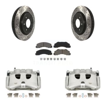 Front Disc Brake Coated Caliper Drilled Slotted Rotor And Ceramic Pad Kit For Ford F-150 KCD-100201C