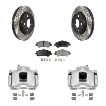 Front Disc Brake Coated Caliper Drill Slot Rotor Semi-Metallic Pad Kit For Jeep Wrangler KCD-100201P