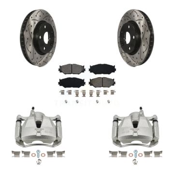 Front Disc Brake Coated Caliper Drilled Slot Rotor Semi-Metallic Pad Kit For Lexus IS250 KCD-100201S