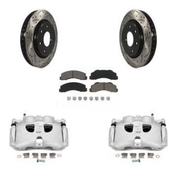 Front Brake Caliper Drill Slotted Rotor Ceramic Pad Kit For Ford F-150 With 7 Lug Wheels KCD-100202C