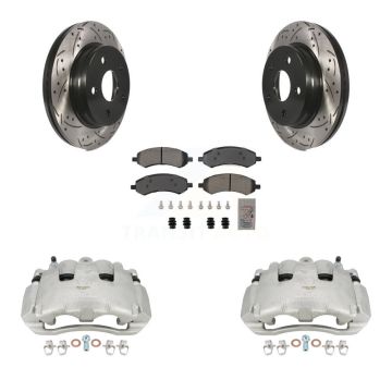 Front Brake Coated Caliper Drill Slotted Rotors Semi-Metallic Pad Kit For Dodge Ram 1500 KCD-100202N