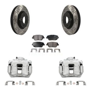 Front Brake Caliper Drill Slot Rotor Semi-Metallic Pad Kit For Hyundai Sonata Kia Optima KCD-100202P